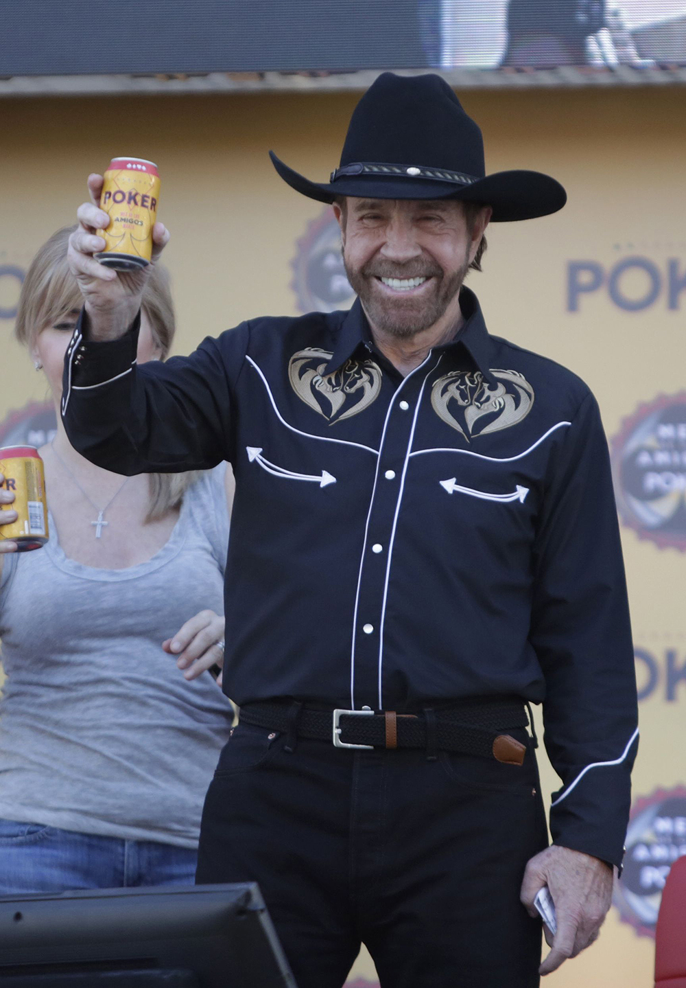 Chuck Norris attends event of beer company in Cartagena de Indias, Colombia - 27 Feb 2018