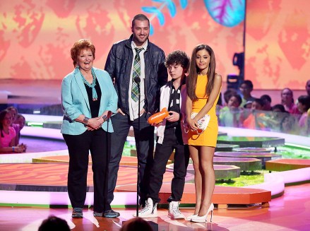 From left, Maree Cheatham, Cameron Ocasio, Zoran Korach, and Ariana Grande accept the award for favorite TV show for Sam & Cat at the 27th annual Kids' Choice Awards at the Galen Center, in Los Angeles
27th Annual Kids' Choice Awards - Show, Los Angeles, USA