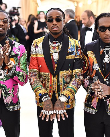 Migos - Quavo, Offset, Takeoff
The Metropolitan Museum of Art's Costume Institute Benefit celebrating the opening of Heavenly Bodies: Fashion and the Catholic Imagination, Arrivals, New York, USA - 07 May 2018