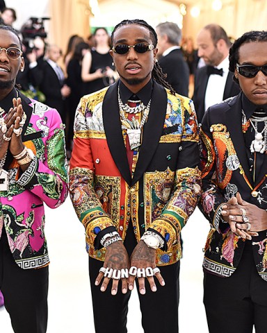 Migos - Quavo, Offset, Takeoff
The Metropolitan Museum of Art's Costume Institute Benefit celebrating the opening of Heavenly Bodies: Fashion and the Catholic Imagination, Arrivals, New York, USA - 07 May 2018