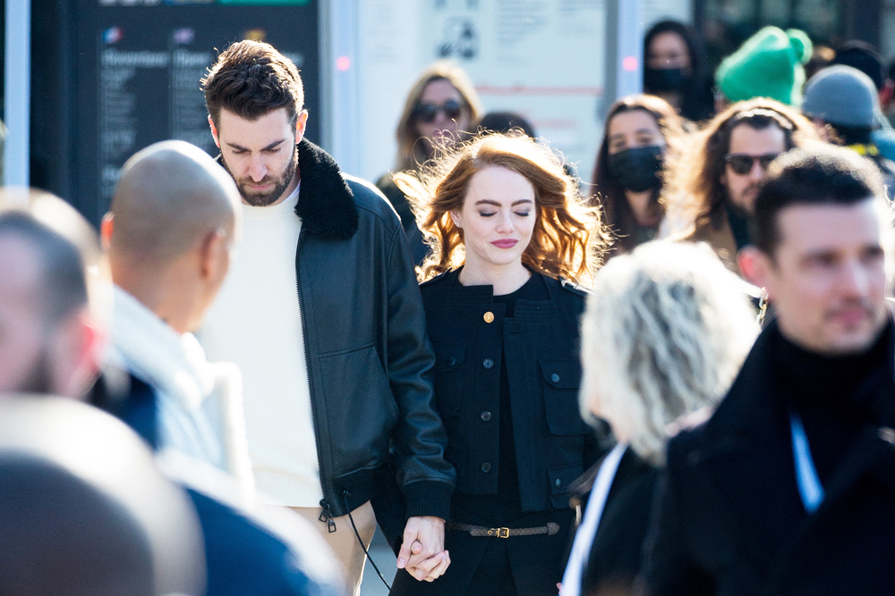 emma stone seen leaving a medical building with husband dave