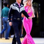 Margot Robbie and Ryan Gosling seen together filming scenes for the new Barbie movie