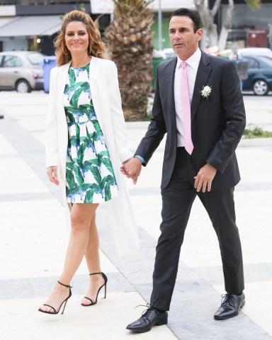 EXCLUSIVE: MARIA MENOUNOS WAS MAID OF HONOR AT A WEDDING IN HERAKLION, CRETE. MARIA MENOUNOS WITH HER HUSBAND KEVIN UNDERGARO WENT TO CRETE FOR THE WEDDING OF THEIR FRIEND AND BESTMAN IN THEIR WEDDING SOTIRIS KYRANAKOS. THE WEDDING TOOK PLACE AT AGIOS NIKOLAOS CHURCH, IN ALIKARNASSOS, A VILLAGE NEAR HERAKLION, CRETE. 04 May 2019 Pictured: MARIA MENOUNOS KEVIN UNDERGARO. Photo credit: MEGA TheMegaAgency.com +1 888 505 6342 (Mega Agency TagID: MEGA412580_002.jpg) [Photo via Mega Agency]