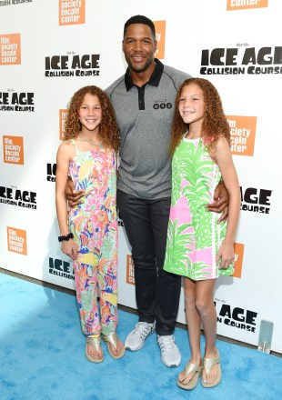 Television personality Michael Strahan and his daughters Sophia, left, and Isabella attend a special screening of, "Ice Age: Collision Course", at the Walter Reade Theater, in New YorkNY Special Screening of "Ice Age: Collision Course", New York, USA