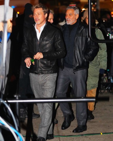 New York, NY  - Two of Hollywood's biggest stars, Brad Pitt and George Clooney pair up in NYC to film the upcoming Jon Watts project, "Wolves."

Pictured: Brad Pitt, George Clooney

BACKGRID USA 24 JANUARY 2023 

BYLINE MUST READ: BlayzenPhotos / BACKGRID

USA: +1 310 798 9111 / usasales@backgrid.com

UK: +44 208 344 2007 / uksales@backgrid.com

*UK Clients - Pictures Containing Children
Please Pixelate Face Prior To Publication*