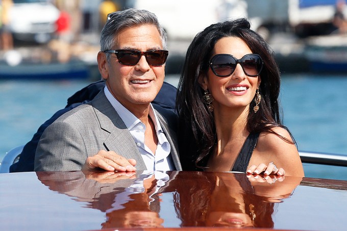 George & Amal Clooney Go Boating In Venice