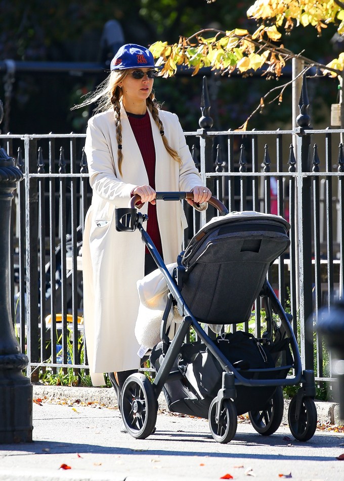 Jennifer Lawrence steps out for a stroll with her baby