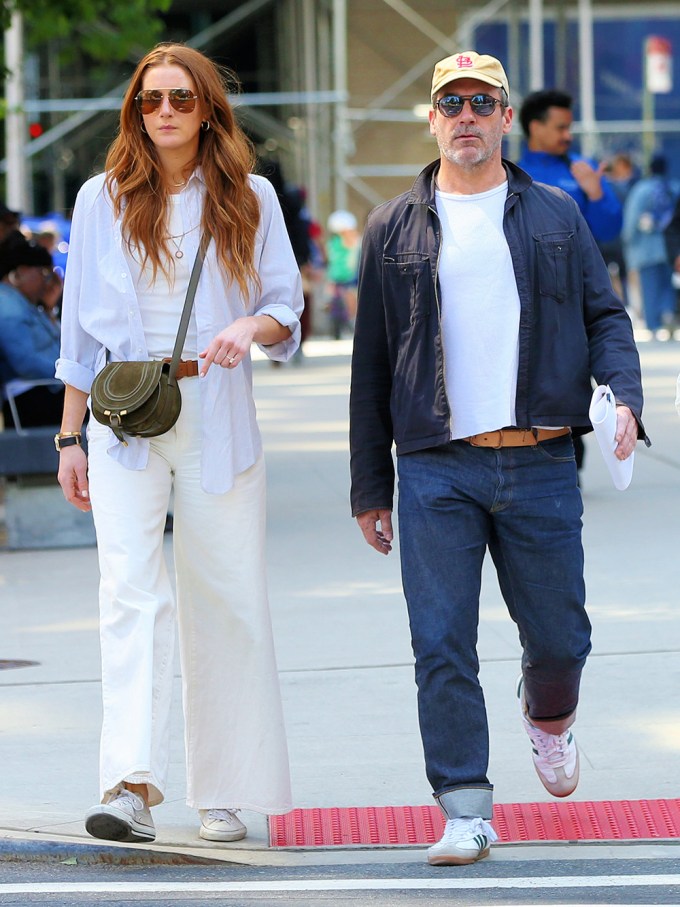 Jon Hamm and his fiancee Anna Osceola in NYC