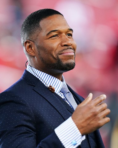 Editorial Use OnlyMandatory Credit: Photo by Dave Shopland/BPI/Shutterstock (10526895bd)Two-time Emmy winner and Super Bowl Champion Michael Strahan  pictured working for Fox SportsGreen Bay Packers v San Francisco 49ers, NFL Conference Championship, American Football, Levi's Stadium, USA - 19 Jan 2020
