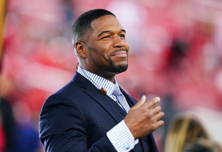 Editorial Use Only Mandatory Credit: Photo by Dave Shopland/BPI/Shutterstock (10526895bd) Two-time Emmy winner and Super Bowl Champion Michael Strahan pictured working for Fox Sports Green Bay Packers v San Francisco 49ers, NFL Conference Championship, American Football, Levi's Stadium , USA - 19 Jan 2020