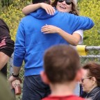 Jason Sudeikis and Olivia Wilde share a hug at their son's soccer match in LA!