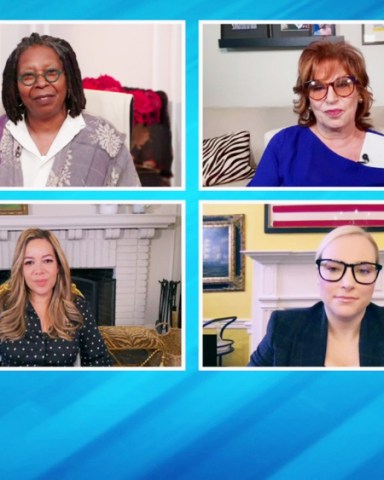 THE VIEW -4/10/20 - The cast of "The View" broadcasts from quarantine during the COVD-19 pandemic.
FRAMEGRAB
(ABC News/Frame Grab) 
WHOOPI GOLDBERG, SUNNY HOSTIN, JOY BEHAR, MEGHAN MCCAIN