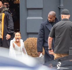 London, UNITED KINGDOM - North West pokes her tongue out to photographers in North London as they leave a Sushi restaurant . Kanye found the incident amusing and covered her mouth laughing!Pictured: North West, Kanye WestBACKGRID USA 10 OCTOBER 2020 BYLINE MUST READ: MJ Pictures / BACKGRIDUSA: +1 310 798 9111 / usasales@backgrid.comUK: +44 208 344 2007 / uksales@backgrid.com*UK Clients - Pictures Containing ChildrenPlease Pixelate Face Prior To Publication*