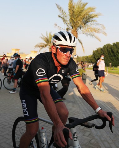 US former cyclist Lance Armstrong prepares to take part in 'Ride With Lance' in the Gulf emirate of Dubai, United Arab Emirates, 06 October 2020. The US professional cyclist Lance Armstrong invited Dubai cyclists to ride along with him for 50Km loop at the Al Qudra Cycling Track outside Dubai while observing all of the COVID-19 preventive regulations.
US former cyclist Lance Armstrong in UAE, Dubai, United Arab Emirates - 06 Oct 2020