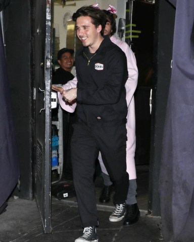 Brooklyn Beckham is seen leaving the Nice Guy restaurant after having dinner with rumored girlfriend Nicola Peltz in West Hollywood. Brooklyn and Nicola arrived and left together after spending a few hours inside getting cosy with each other. After the Nice Guy, the couple and their friends went to a house party up in the hills of West Hollywood. 29 Oct 2019 Pictured: Brooklyn Beckham. Photo credit: Photographer Group/MEGA TheMegaAgency.com +1 888 505 6342 (Mega Agency TagID: MEGA537454_001.jpg) [Photo via Mega Agency]