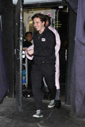 Brooklyn Beckham is seen leaving the Nice Guy restaurant after having dinner with rumored girlfriend Nicola Peltz in West Hollywood. Brooklyn and Nicola arrived and left together after spending a few hours inside getting cosy with each other. After the Nice Guy, the couple and their friends went to a house party up in the hills of West Hollywood. 29 Oct 2019 Pictured: Brooklyn Beckham. Photo credit: Photographer Group/MEGA TheMegaAgency.com +1 888 505 6342 (Mega Agency TagID: MEGA537454_001.jpg) [Photo via Mega Agency]