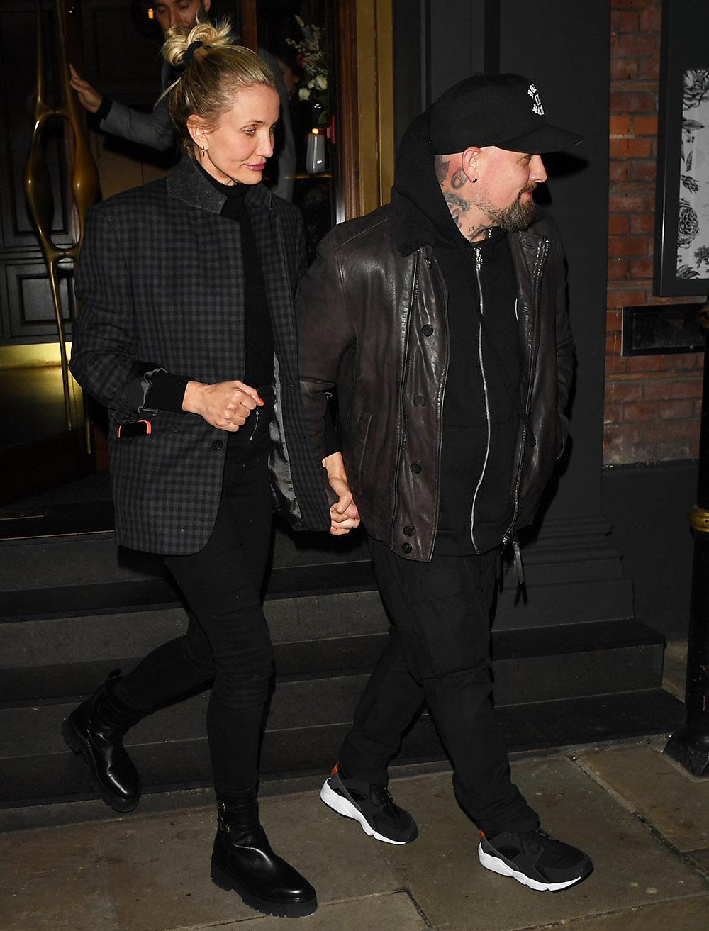 Cameron Diaz & Benji Madden join Jamie Foxx & Will I Am for dinner at Mayfair's newest hotspot restaurant "Sparrow Italia' in the heart of the capital. 03 Dec 2022 Pictured: Cameron Diaz & Benji Madden. Photo credit: Raw Image LTD/MEGA TheMegaAgency.com +1 888 505 6342 (Mega Agency TagID: MEGA922891_013.jpg) [Photo via Mega Agency]