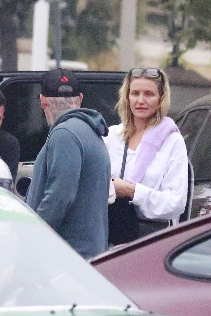 Cameron Diaz goes on a walk with her husband and daughter