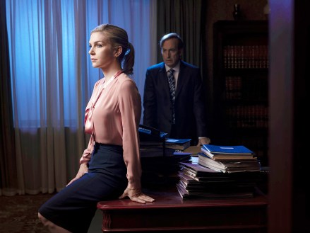 Editorial use only. No book cover usage.
Mandatory Credit: Photo by Matthias Clamer/AMC/Sony/Kobal/Shutterstock (9982120j)
Rhea Seehorn as Kim Wexler and Bob Odenkirk as Jimmy McGill
'Better Call Saul' TV Show Season 4 - 2018
The trials and tribulations of criminal lawyer, Jimmy McGill, in the time leading up to establishing his strip-mall law office in Albuquerque, New Mexico.