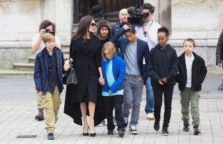 Angelina Jolie and her children leave the Louvre after a private visit. Pictured: Angelina Jolie and chilren Ref: SPL1652799 300118 Picture by: E-Press / Splash News