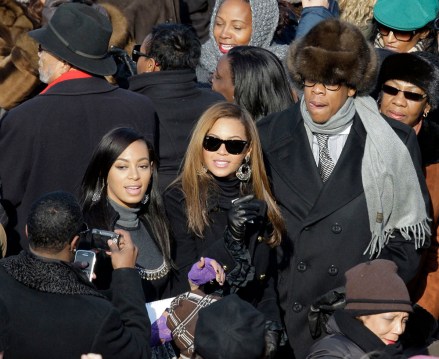 Jay-Z, Beyonce Jay-Z, Beyonce and Solange Knowles, left, stop for a photo as they try to find their seats as they arrive for the inauguration ceremony at the U.S. Capitol in Washington
Obama Inauguration, Washington, USA