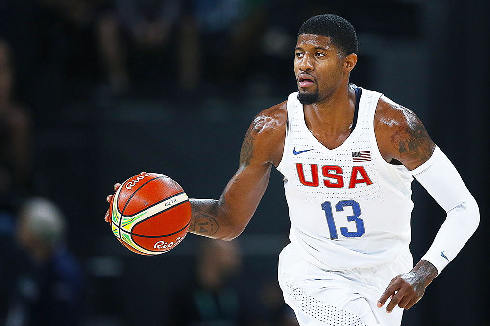 George Paul of USA and Guillent Heissler of Venezuela during match at Arena Carioca 1 the Olympic Games Rio 2016Rio 2016 Olympic Games, Basketball, Youth Arena, Brazil - 08 Aug 2016