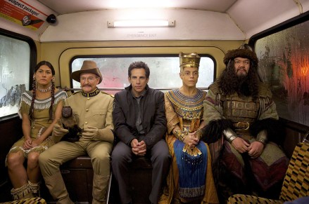 Editorial use only.  No book cover usage.  Mandatory Credit: Photo by Kerry Brown/20th Century Fox/Kobal/Shutterstock (5885635am) Mizuo Peck, Robin Williams, Ben Stiller, Rami Malek, Patrick Gallagher Night At The Museum - Secret Of The Tomb - 2014 Director: Shawn Levy 20th Century Fox USA Scene Still Family Night At The Museum 3