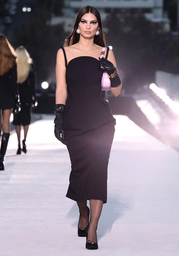 Emily Ratajkowski on the Versace runway