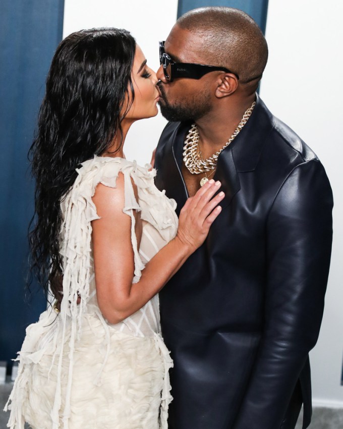 Kim Kardashian & Kanye West Kiss At The 2020 Vanity Fair Oscar Party