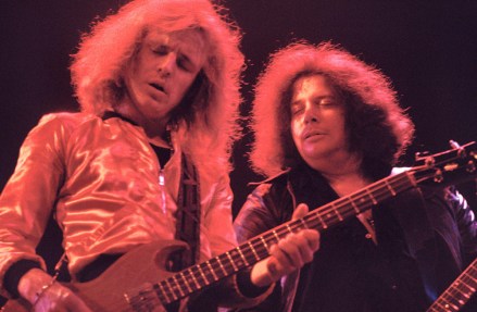 Jack Bruce (left) and Leslie West of WEST, BRUCE and LAING in concert at the Rainbow Theatre - 1972Various