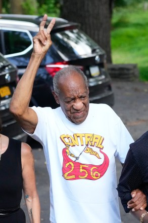 Bill Cosby gestures as he approaches members of the media gathered outside his home in Elkins Park, Pa., following his release from prison, after Pennsylvania's highest court overturned his sex assault conviction
Bill Cosby, Elkins Park, United States - 30 Jun 2021