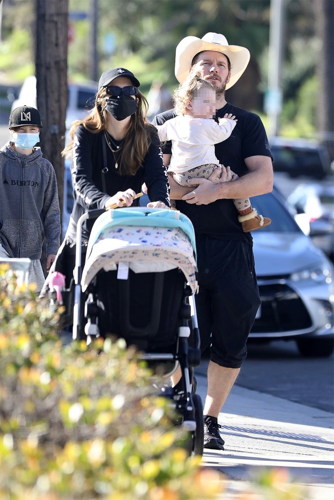 Chris Pratt Goes For A Walk With Katherine Schwarzenegger & His Daughter