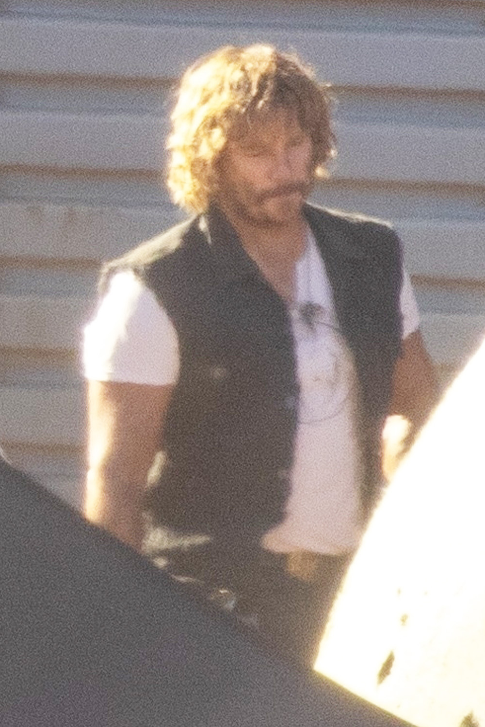 Chris Pratt Shaggy Hair Mustache Filming