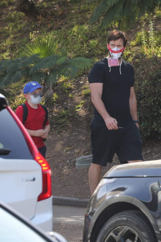 Chris Pratt picks up his son at school in Santa Monica