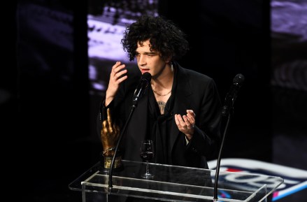 VO5 NME Awards 2017 - London. Matthew Healy from The 1975 collects the award for Best Live Band during the VO5 NME Awards 2017 held at the O2 Brixton Academy, London. Picture date: Wednesday February 15, 2017. See PA Story SHOWBIZ NME. Photo credit should read: Matt Crossick/PA Wire URN:30133598