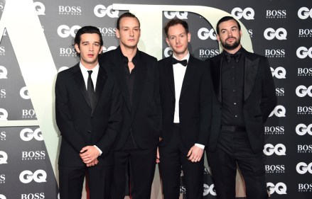 GQ Men of the Year Awards 2019 - London. Matthew Healy, George Daniel, Adam Hann and Ross MacDonald of the band The 1975 arriving at the GQ Men of the Year Awards 2019 in association with Hugo Boss, held at the Tate Modern in London. Picture date: Tuesday September 3, 2019. See PA story SHOWBIZ GQ. Photo credit should read: Matt Crossick/PA Wire URN:45022295 (Press Association via AP Images)