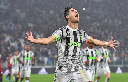 Juventus' Cristiano Ronaldo celebrates after scoring during the Italian Serie A soccer match between Juventus FC and Genoa CFC at Allianz stadium in Turin, Italy, 30 October 2019.
Juventus vs Genoa, Turin, Italy - 30 Oct 2019