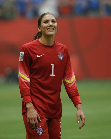 Hope Solo United States goalkeeper Hope Solo looks toward the crowd after the U.S. beat Japan 5-2 in the FIFA Women's World Cup soccer championship in Vancouver, British Columbia, Canada WWCup Japan US Soccer, Vancouver, Canada