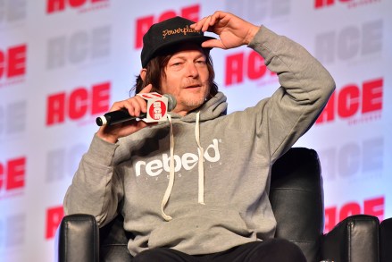 Norman Reedus participates during a Q&A panel on day two at the Ace Comic-Con at the Donald E Stephens Convention Center, in Rosemont, Ill
2019 Ace Comic-Con - Day 2, Rosemont, USA - 12 Oct 2019