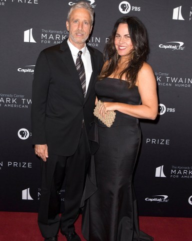 Jon Stewart, Tracey McShane. Jon Stewart, left, with his wife Tracey McShane arrive at the Kennedy Center for the Performing Arts for the 22nd Annual Mark Twain Prize for American Humor presented to Dave Chappelle, in Washington, D.C
22nd Annual Mark Twain Prize for American Humor to Dave Chappelle - Arrivals, Washington, USA - 27 Oct 2019