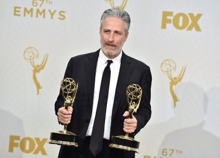 Jon Stewart, winner of the awards for outstanding writing for a variety series and outstanding variety talk show for "The Daily Show with Jon Stewart", poses in the press room at the 67th Primetime Emmy Awards, at the Microsoft Theater in Los Angeles
2015 Primetime Emmy Awards - Press Room, Los Angeles, USA - 20 Sep 2015
