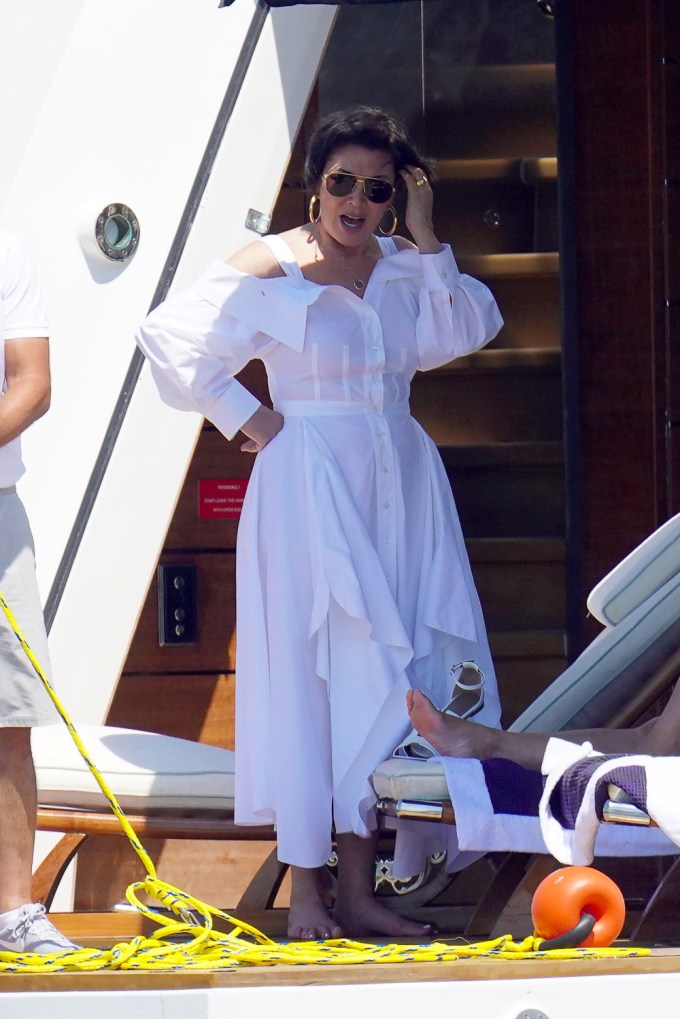 EXCLUSIVE: Kris Jenner and Corey Gamble are seen on a yacht and jet skiing in St Tropez