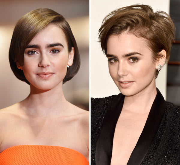 pics lily collins' haircut — see her dramatic pixie cut