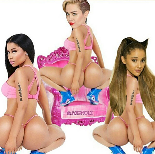 Nicki Minaj's Miley Cyrus & Ariana Grande Threesome: Nicki Proposes A 'Minaj' Hollywood Life Nicki Minaj's Miley Cyrus & Ariana Grande Threesome: Nicki Proposes A 'Minaj' Hollywood Life