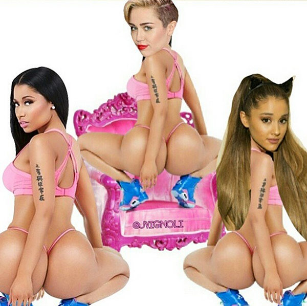 600px x 598px - Nicki Minaj's Miley Cyrus & Ariana Grande Threesome: Nicki Proposes A  'Minaj' â€“ Hollywood Life