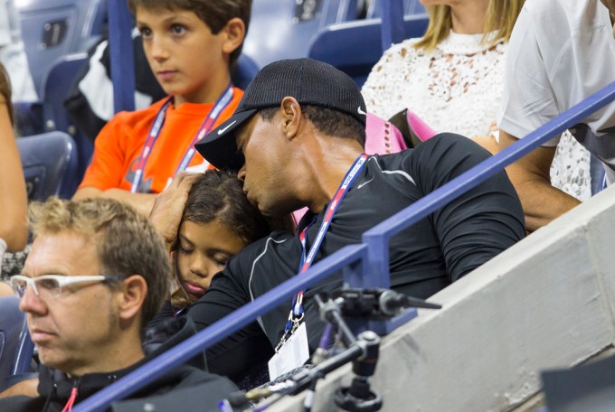 Tiger Woods watches tennis with his daughter