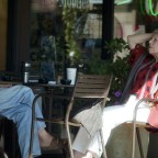 JONI MITCHELL AND GIL TOFF MEETING FOR COFFEE IN BEL AIR, CALIFORNIA, AMERICA - 04 JUL 2004