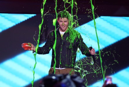 Nick Jonas gets slimed after he accepts the award for favorite male singer at Nickelodeon's 28th annual Kids' Choice Awards at The Forum, in Inglewood, Calif
2015 Kids' Choice Awards - Show, Inglewood, USA - 28 Mar 2015