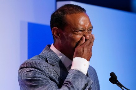 Tiger Woods becomes emotional during his induction into the World Golf Hall of Fame, in Ponte Vedra Beach, Fla
Hall of Fame Golf, Ponte Vedra Beach, United States - 09 Mar 2022