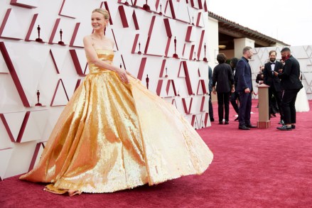 FOR EDITORIAL USE ONLY. No marketing or advertising is permitted without the prior consent of A.M.P.A.S.Mandatory Credit: Photo by Matt Sayles/A.M.P.A.S./Shutterstock (11876586z)Carey Mulligan arrives on the red carpet of The 93rd Oscars® at Union Station in Los Angeles, CA on Sunday, April 25, 2021.93rd Annual Academy Awards, Arrivals, Los Angeles, USA - 25 Apr 2021